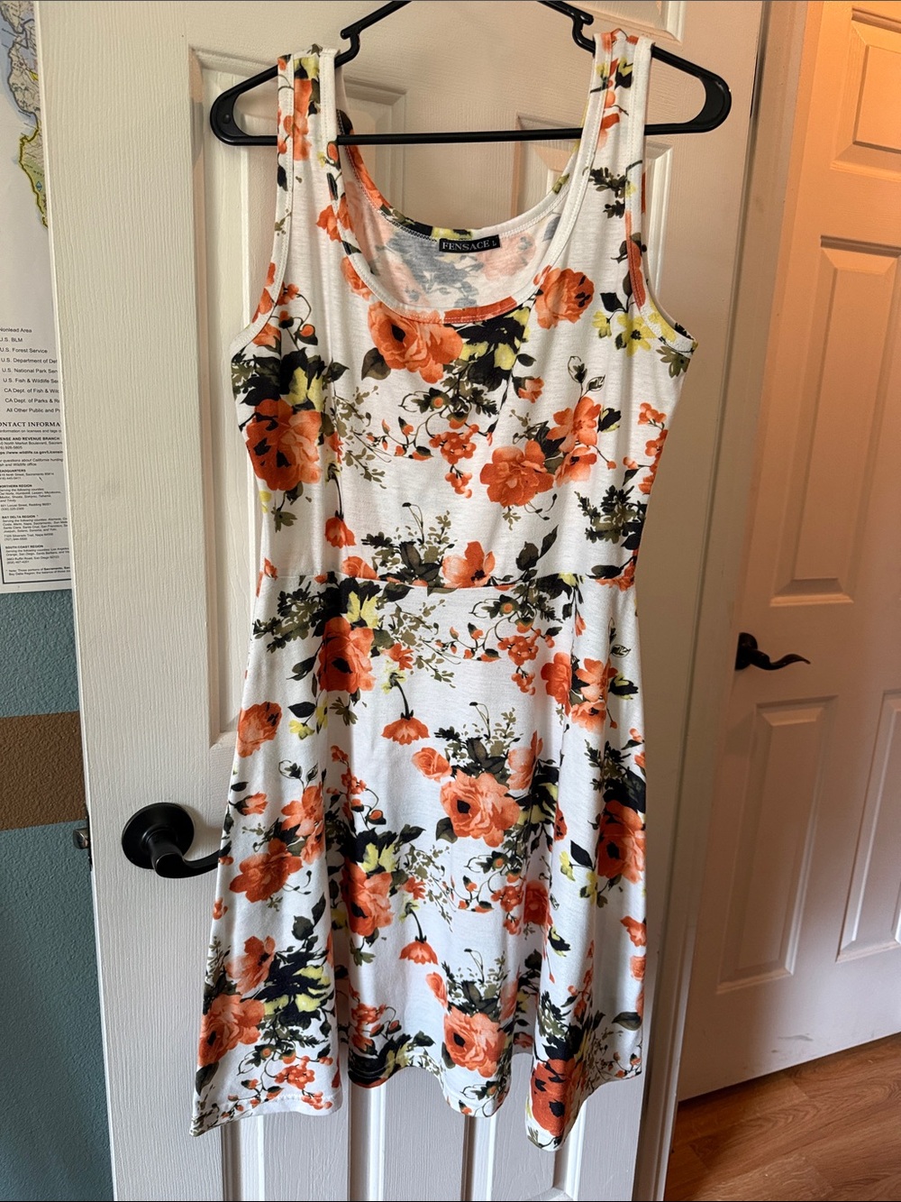 Sleeveless Floral A-Line Dress in White and Orange
